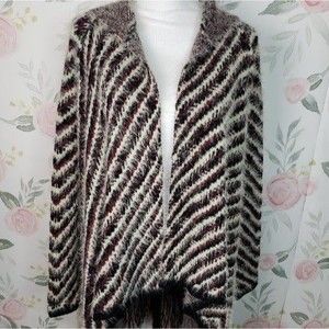 Beautiful NEW Boho Soft Black Eyelash Fringed Jacket Sweater womens S M Hooded